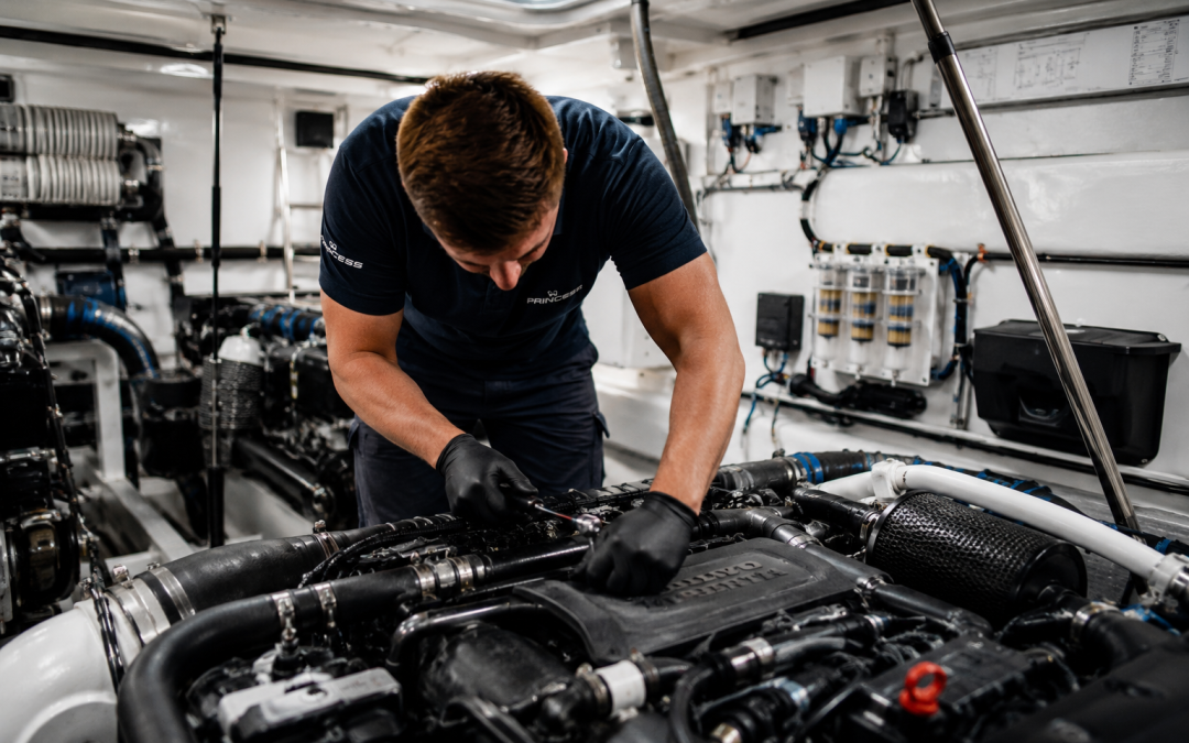 mechanic working on yacht's engine