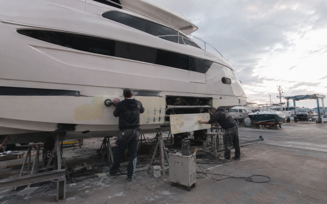 technicians working on second hand yacht